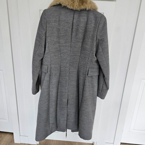 Topshop Grey Double Breasted Nancy Coat w/ Removable Faux Fur Collar 6 Like New - Picture 12 of 16